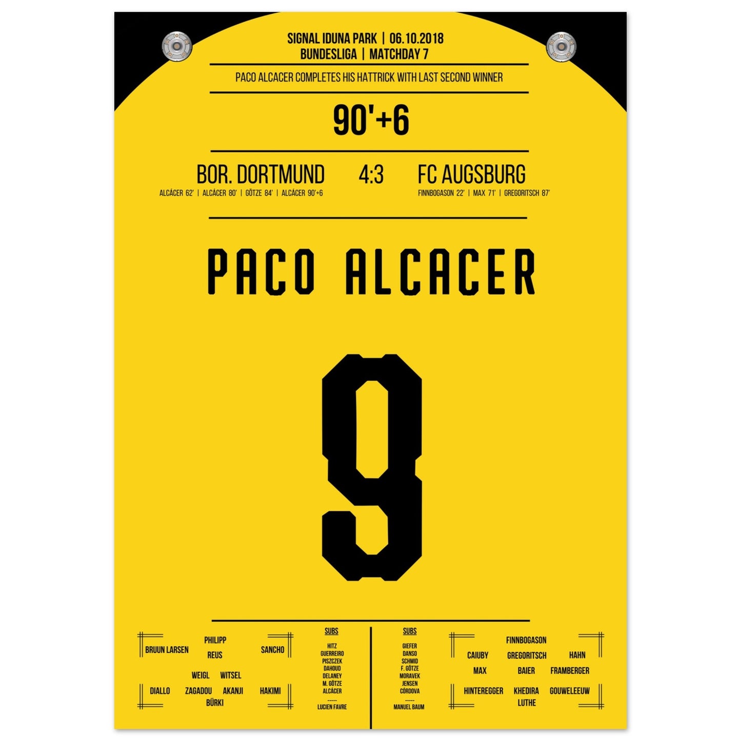 Alcacer's perfekter Last-Minute-Freistoß zum Sieg gegen Augsburg 2018 50x70-cm-20x28-Ohne-Rahmen