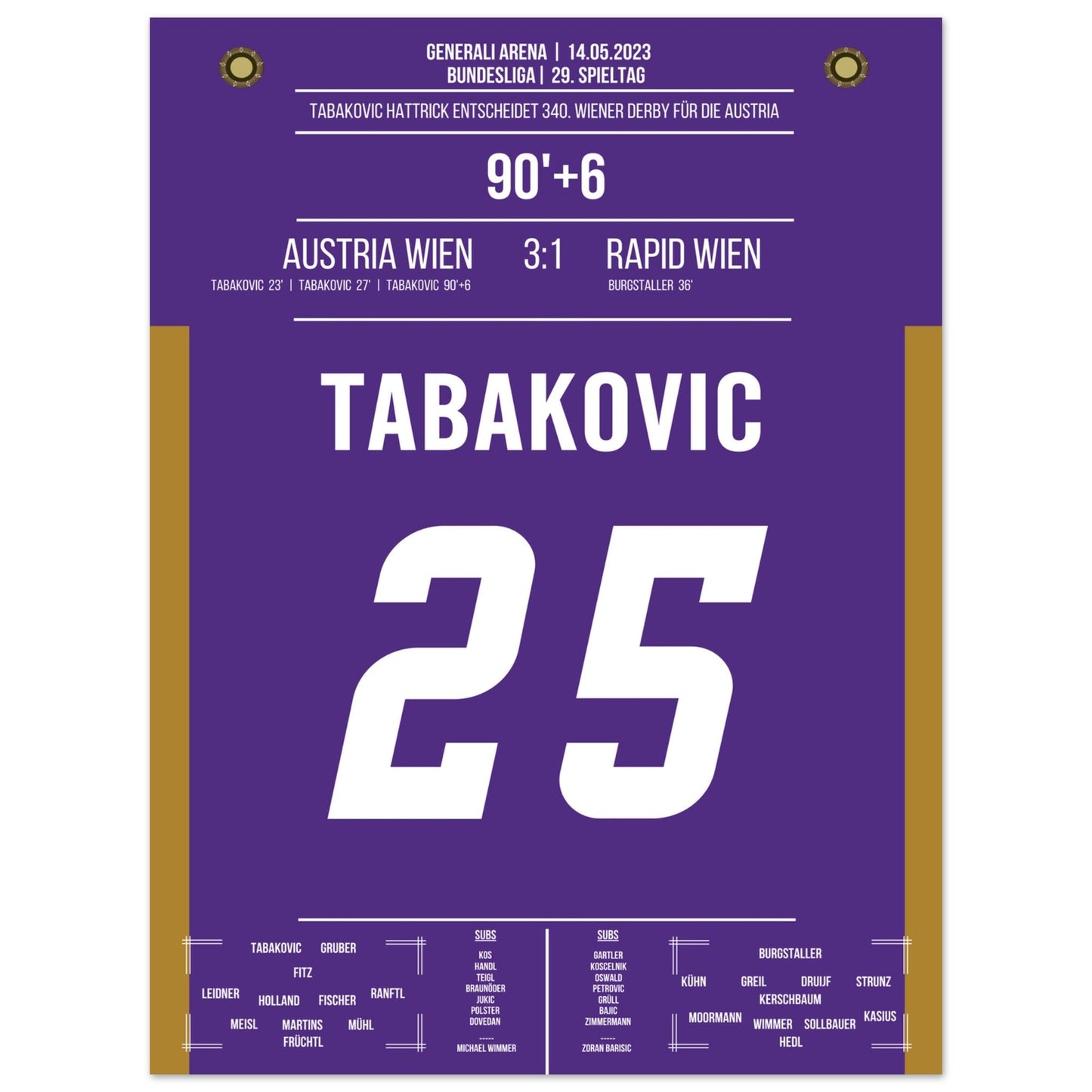 Hattrick von Tabakovic im 340. Wiener Derby 30x40-cm-12x16-Ohne-Rahmen