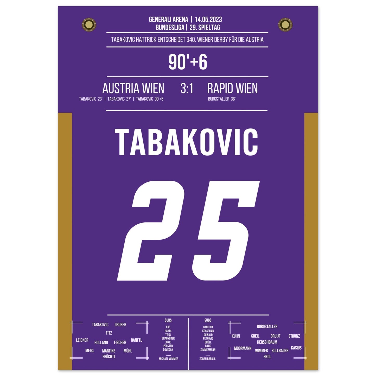 Hattrick von Tabakovic im 340. Wiener Derby 50x70-cm-20x28-Ohne-Rahmen