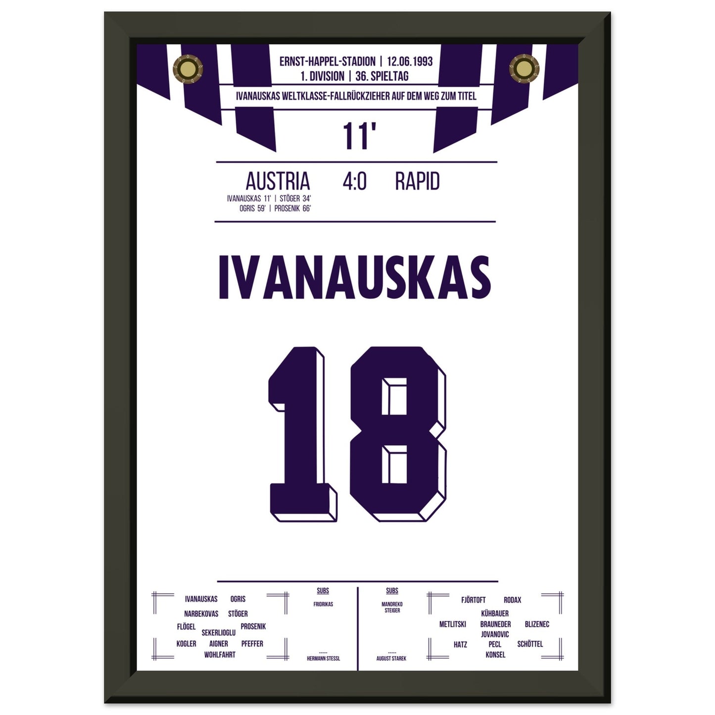 Ivanauskas Weltklasse-Fallrückzieher zu Austria's Meisterschaft 1993 A4-21x29.7-cm-8x12-Schwarzer-Aluminiumrahmen