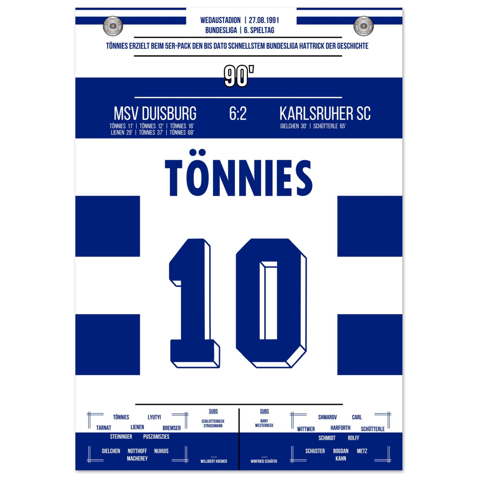 Tönnies Rekord-Hattrick bei 5-Tore Galavorstellung gegen den KSC in 1991 A4-21x29.7-cm-8x12-Ohne-Rahmen