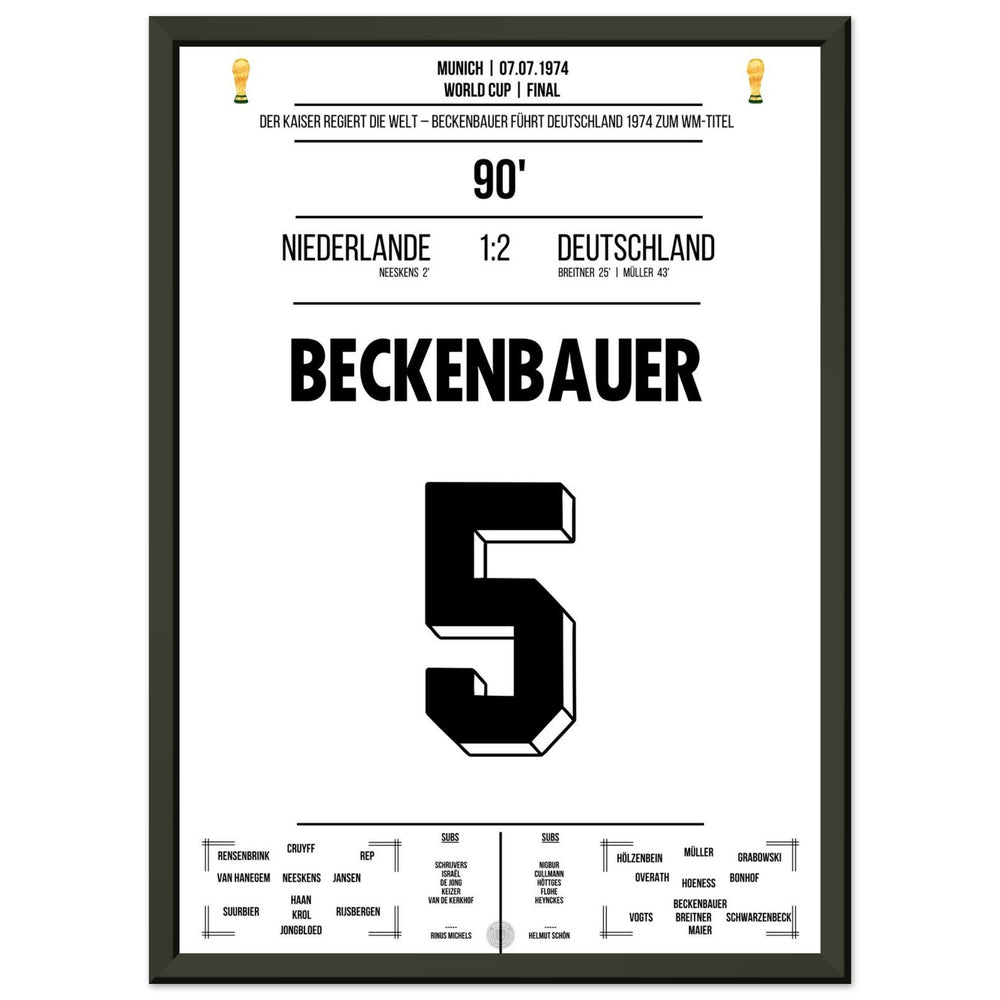 Beckenbauer leads Germany to their second World Cup title in 1974.