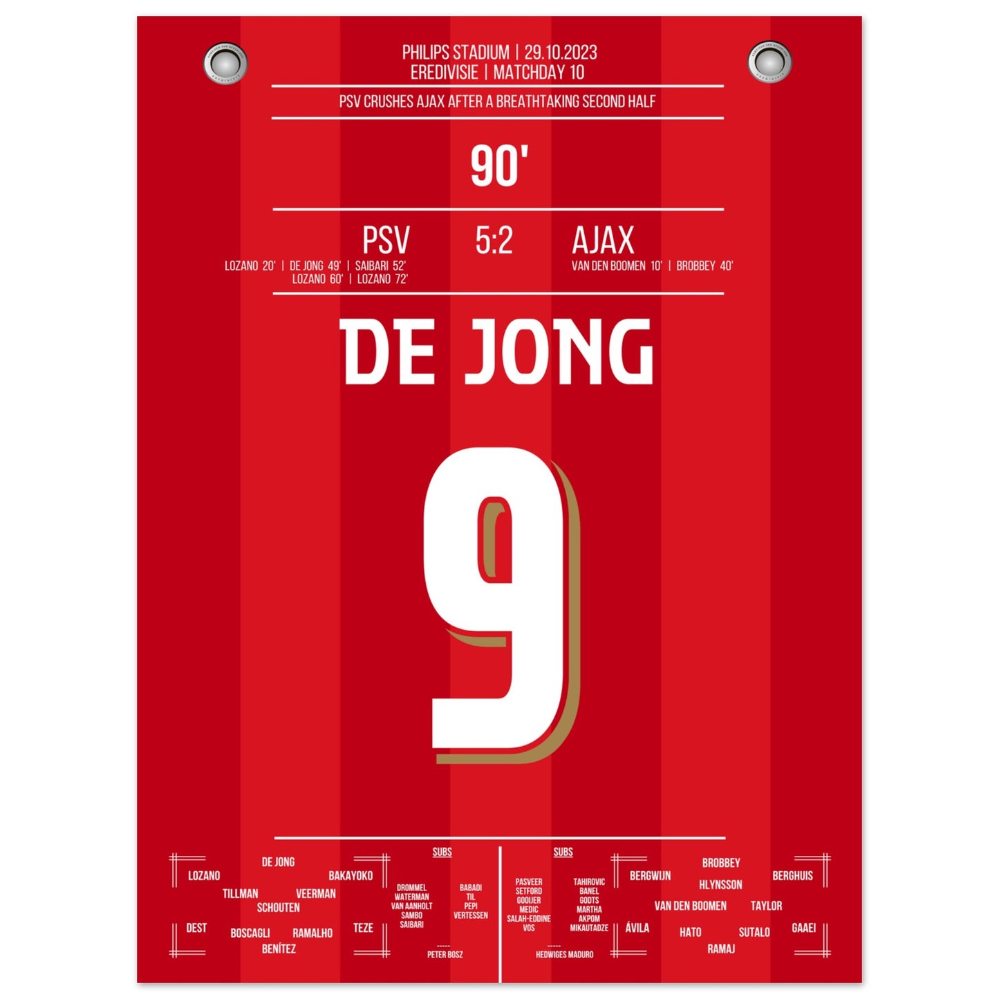 PSV's 5-2 Kantersieg gegen Ajax in 2023 45x60-cm-18x24-Ohne-Rahmen