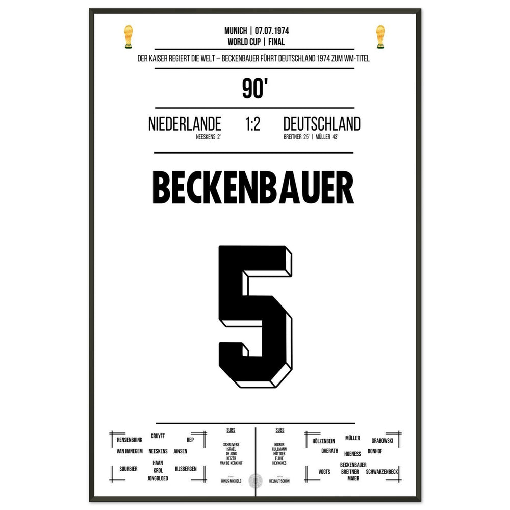 Beckenbauer leads Germany to their second World Cup title in 1974.