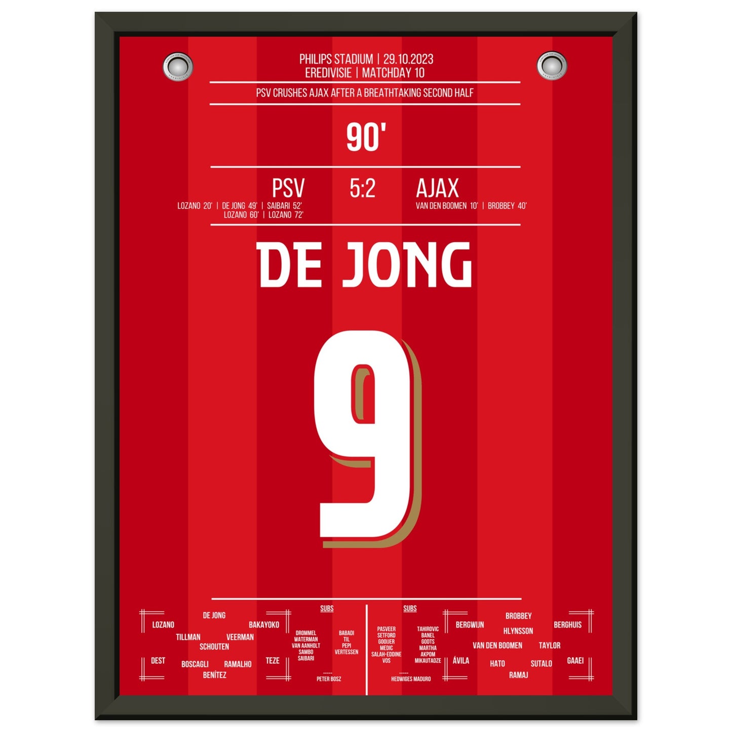 PSV's 5-2 Kantersieg gegen Ajax in 2023 30x40-cm-12x16-Schwarzer-Aluminiumrahmen