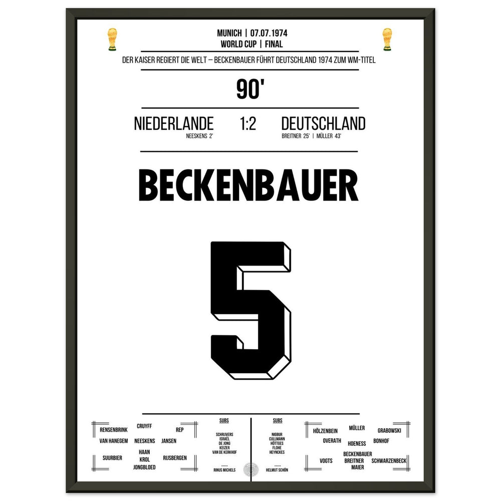 Beckenbauer leads Germany to their second World Cup title in 1974.