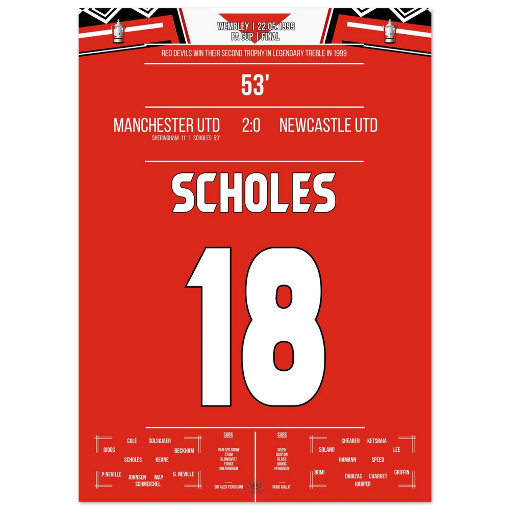 Scholes marca en el triunfo de la Copa del United en Wembley durante la temporada del triplete.