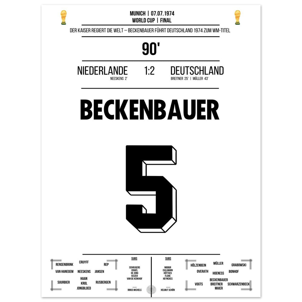 Beckenbauer leads Germany to their second World Cup title in 1974.