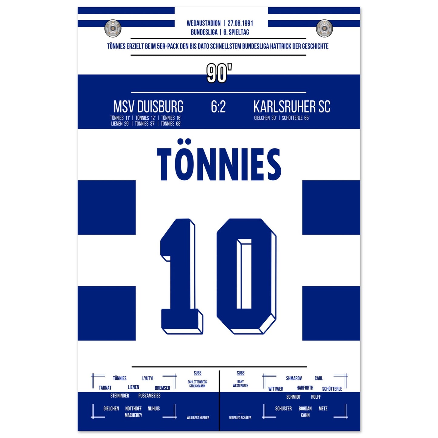 Tönnies Rekord-Hattrick bei 5-Tore Galavorstellung gegen den KSC in 1991 60x90-cm-24x36-Ohne-Rahmen