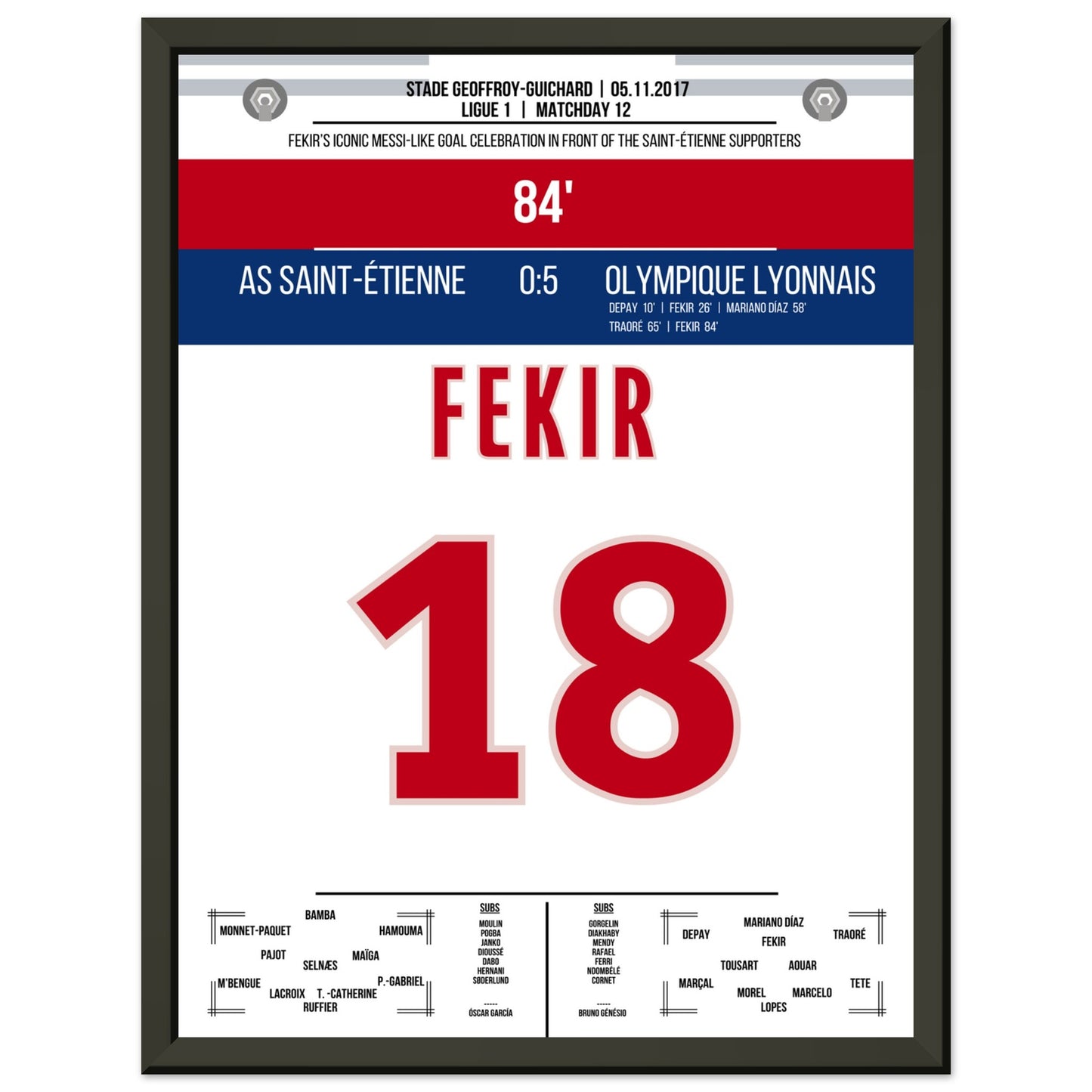 Fekir's Torjubel gegen Saint-Etienne in 2017 30x40-cm-12x16-Schwarzer-Aluminiumrahmen