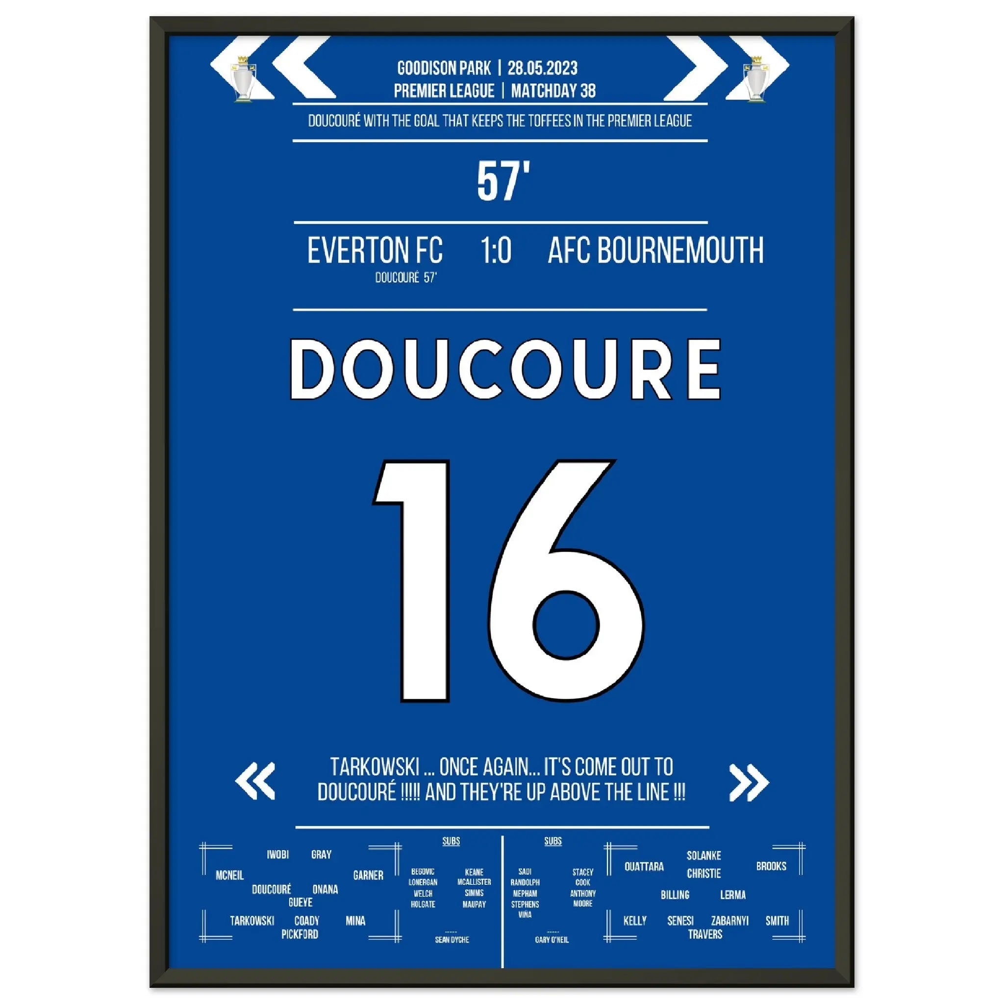 Doucoure's Hammer rettet die Toffees vor dem Abstieg 50x70-cm-20x28-Schwarzer-Aluminiumrahmen