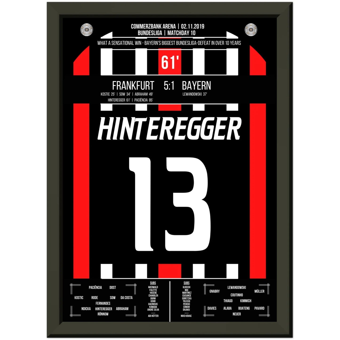 Frankfurt's 5:1 Sieg gegen Bayern in 2019 A4-21x29.7-cm-8x12-Schwarzer-Aluminiumrahmen