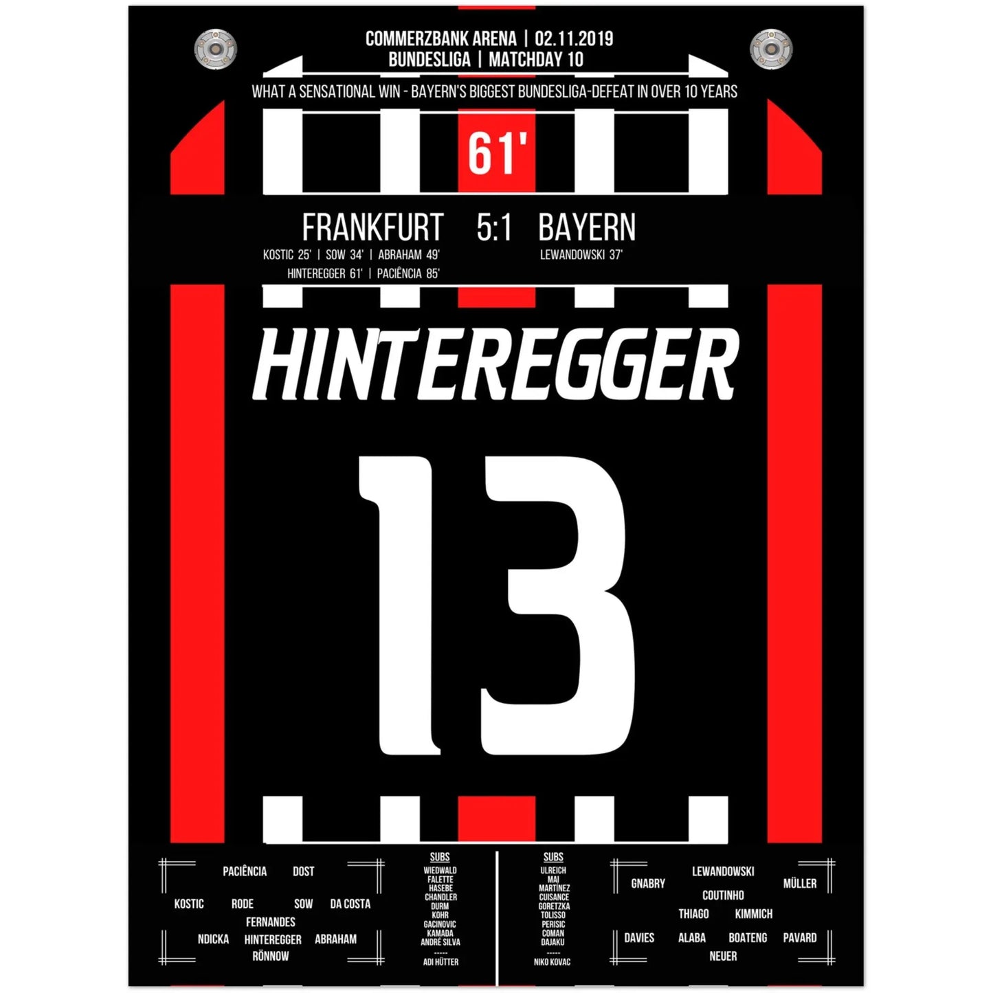 Frankfurt's 5:1 Sieg gegen Bayern in 2019 30x40-cm-12x16-Ohne-Rahmen