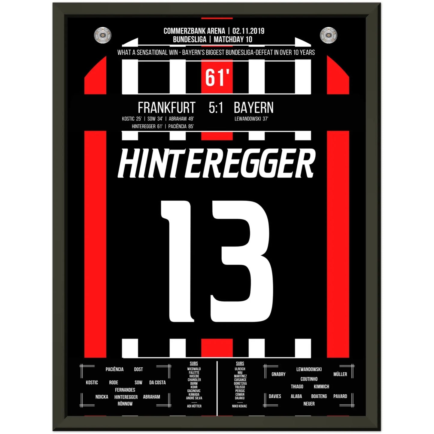 Frankfurt's 5:1 Sieg gegen Bayern in 2019 30x40-cm-12x16-Schwarzer-Aluminiumrahmen