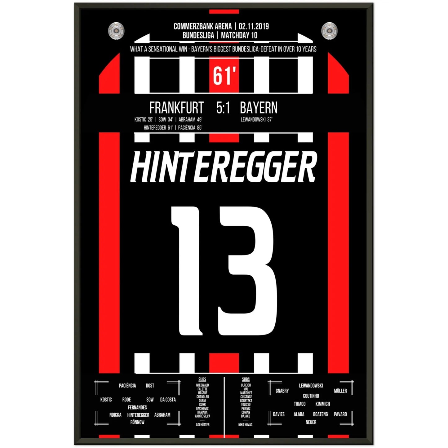 Frankfurt's 5:1 Sieg gegen Bayern in 2019 60x90-cm-24x36-Schwarzer-Aluminiumrahmen