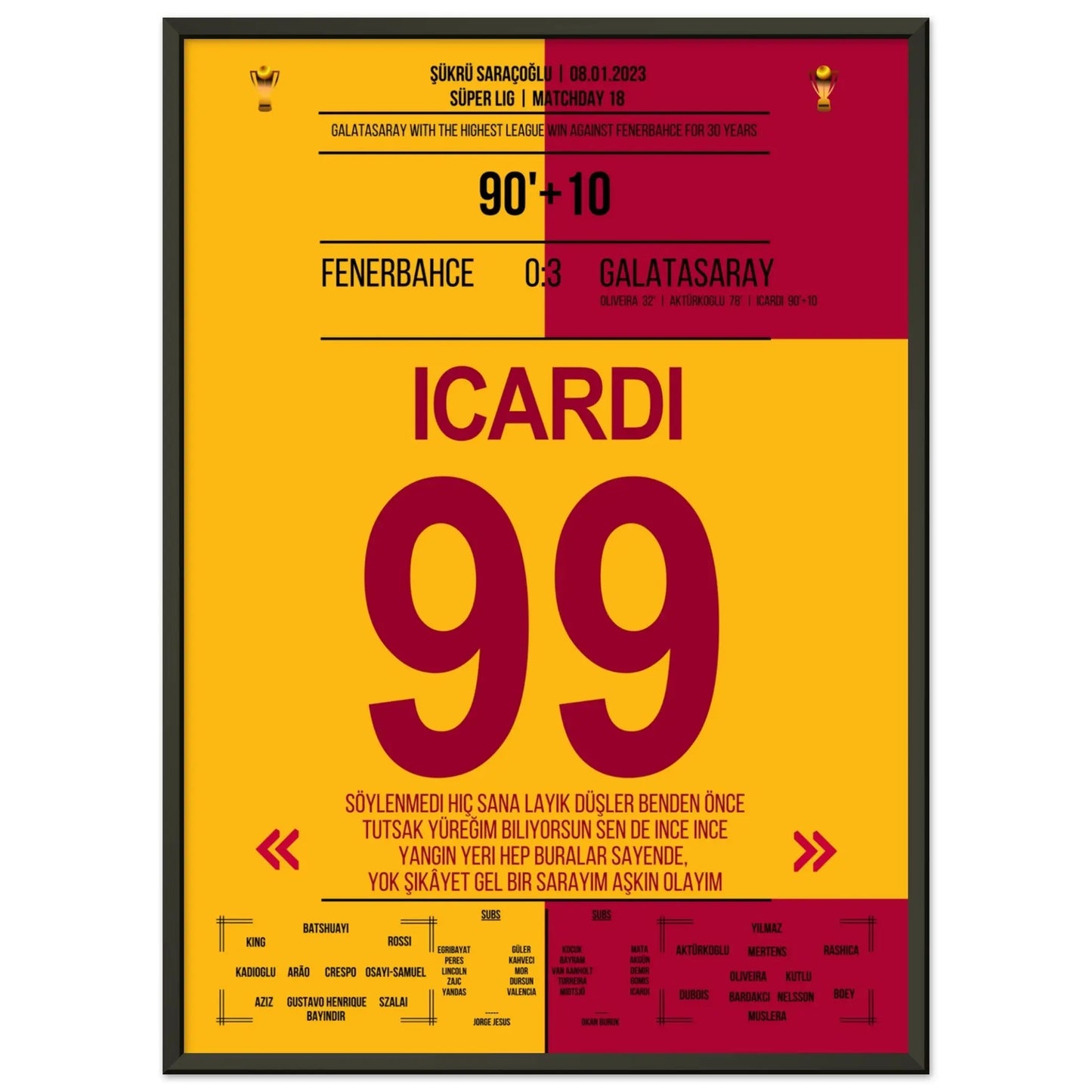 Galatasaray demontiert Fenerbahce im eigenen Stadion 50x70-cm-20x28-Schwarzer-Aluminiumrahmen