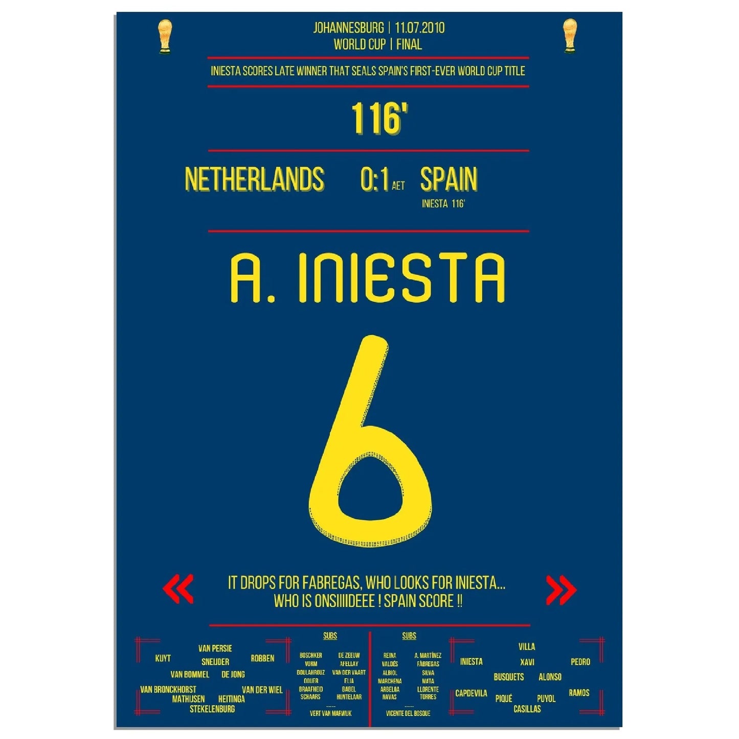 Iniesta's Tor zur Unsterblichkeit im WM Finale 2010 gegen Holland 
