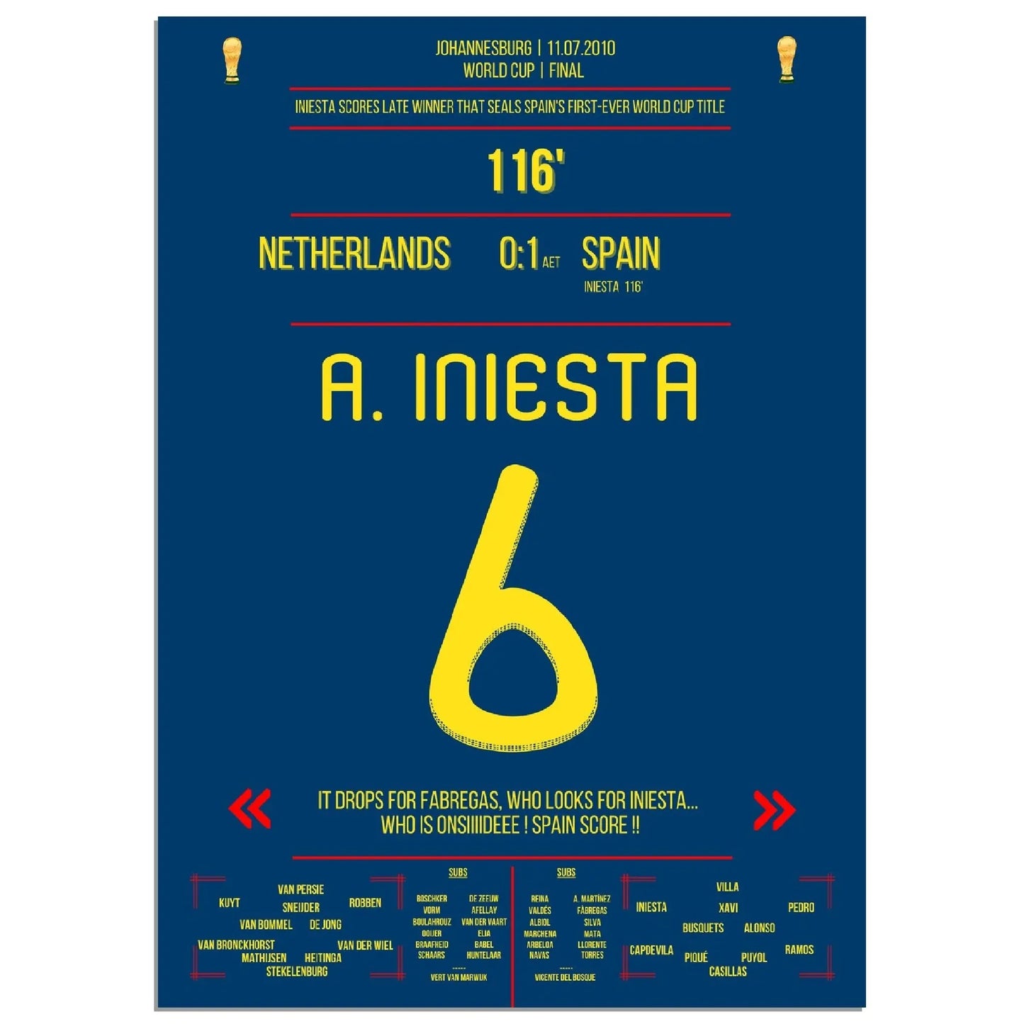 Iniesta's Tor zur Unsterblichkeit im WM Finale 2010 gegen Holland 