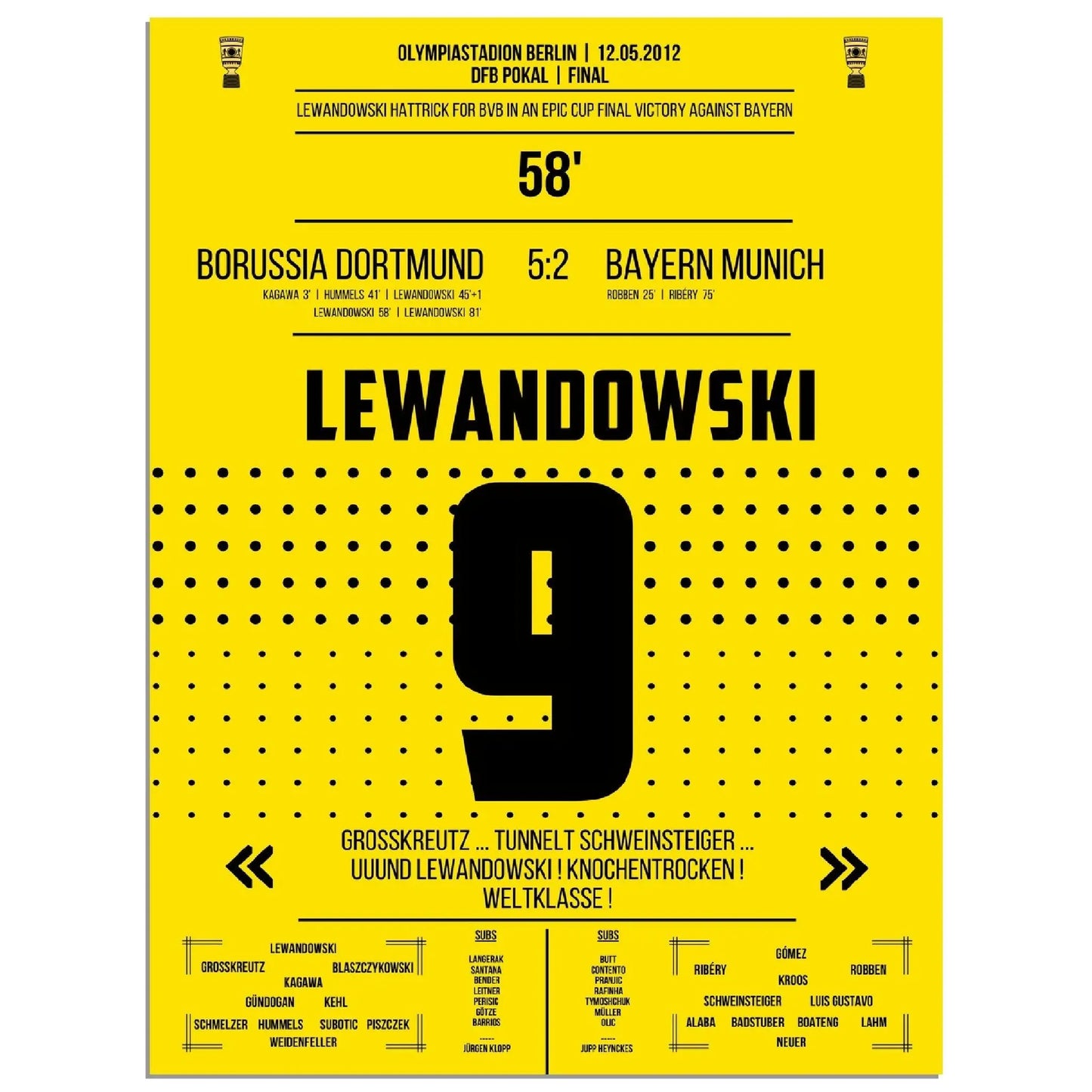 Lewandowski Hattrick im DFB Pokal Finale gegen Bayern 2012 