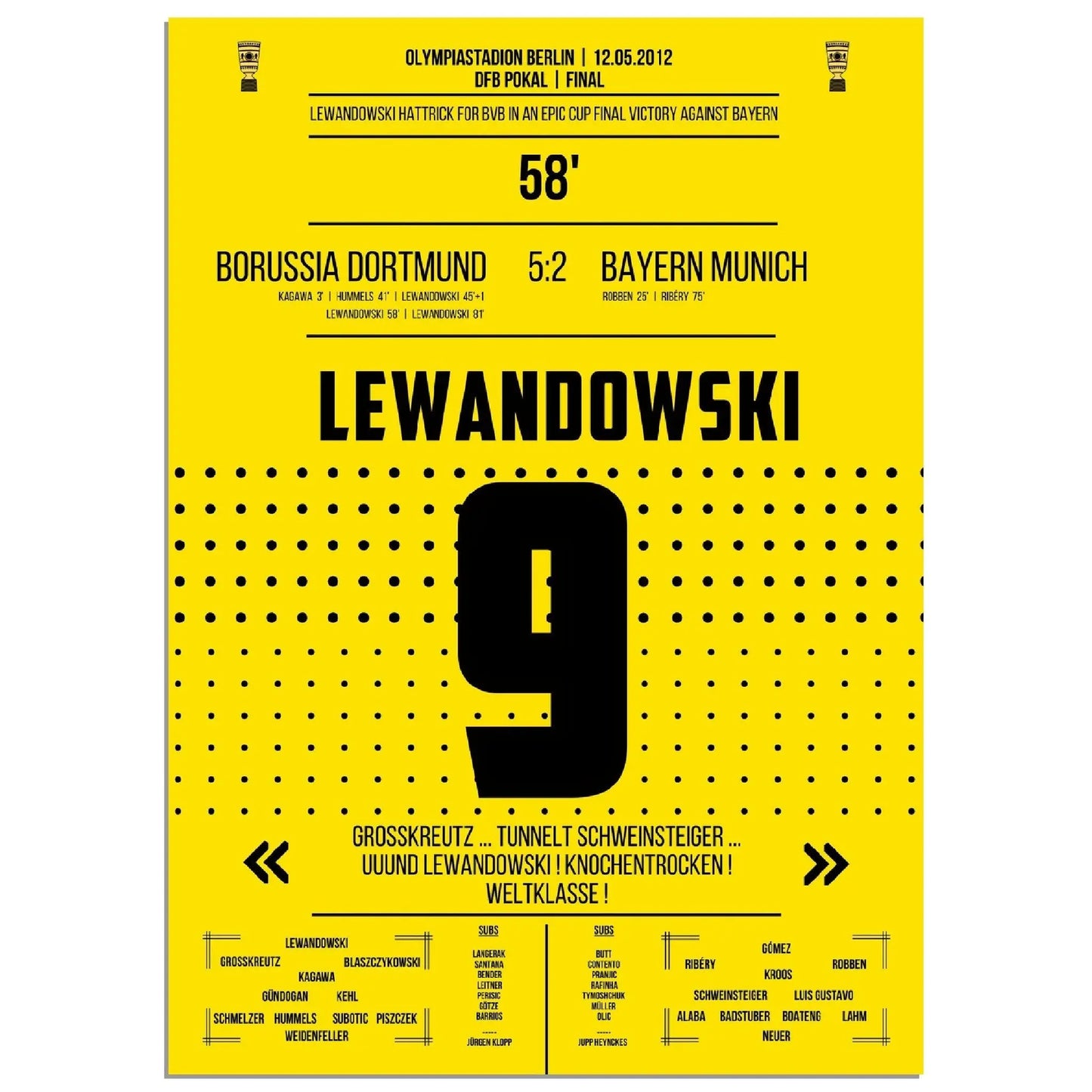 Lewandowski Hattrick im DFB Pokal Finale gegen Bayern 2012 