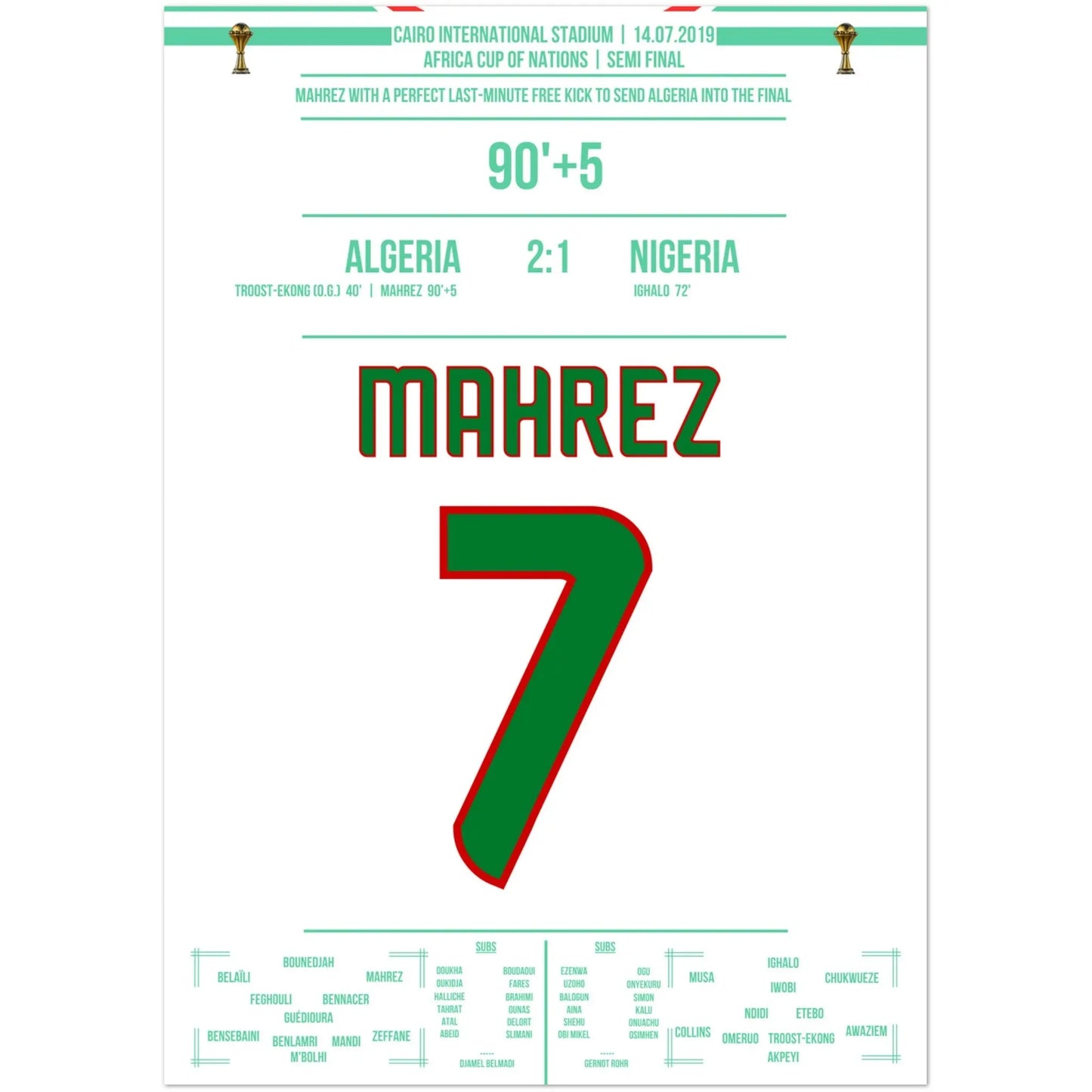Mahrez's dream free-kick in the last minute of the Africa Cup semi-final.