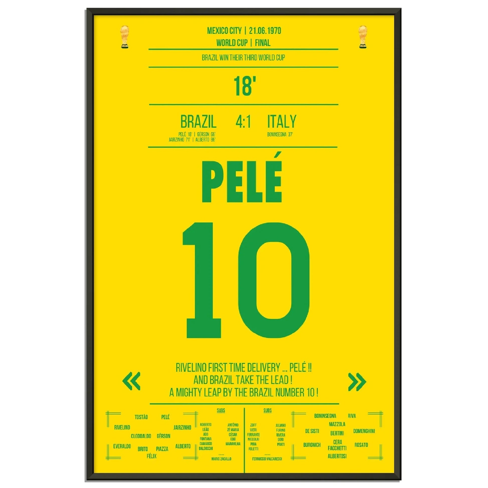 Pelé gewinnt seinen dritten WM-Titel 1970 gegen Italien 