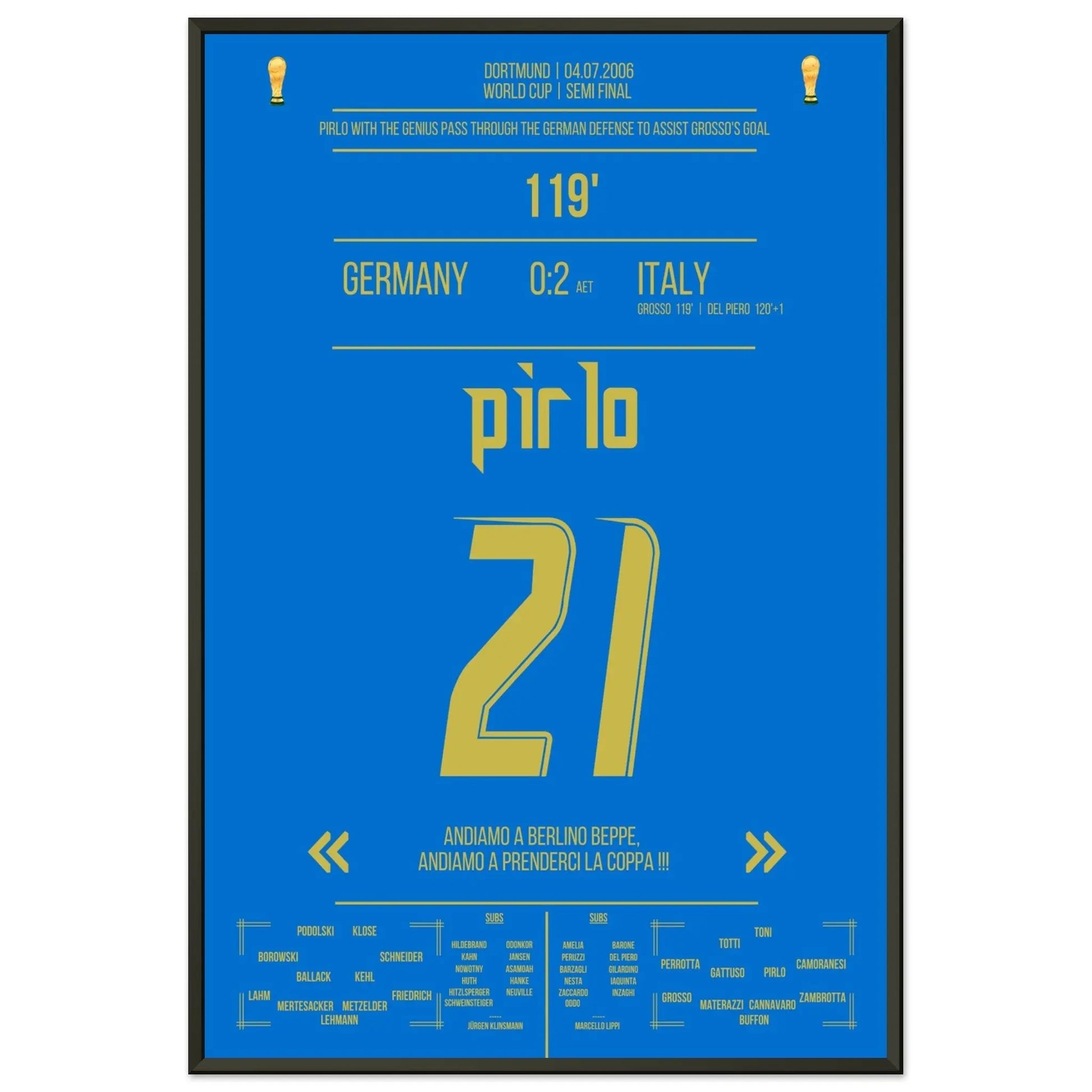 Pirlo's Traumpass durch die deutsche Defensive zum 1:0 durch Grosso 60x90-cm-24x36-Schwarzer-Aluminiumrahmen