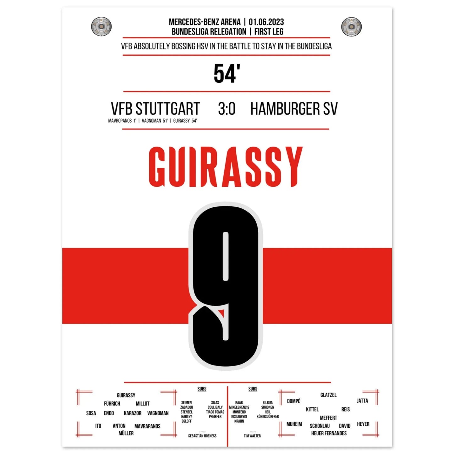 Stuttgarter Dominanz im Hinspiel der Bundesliga Relegation gegen Hamburg 30x40-cm-12x16-Ohne-Rahmen
