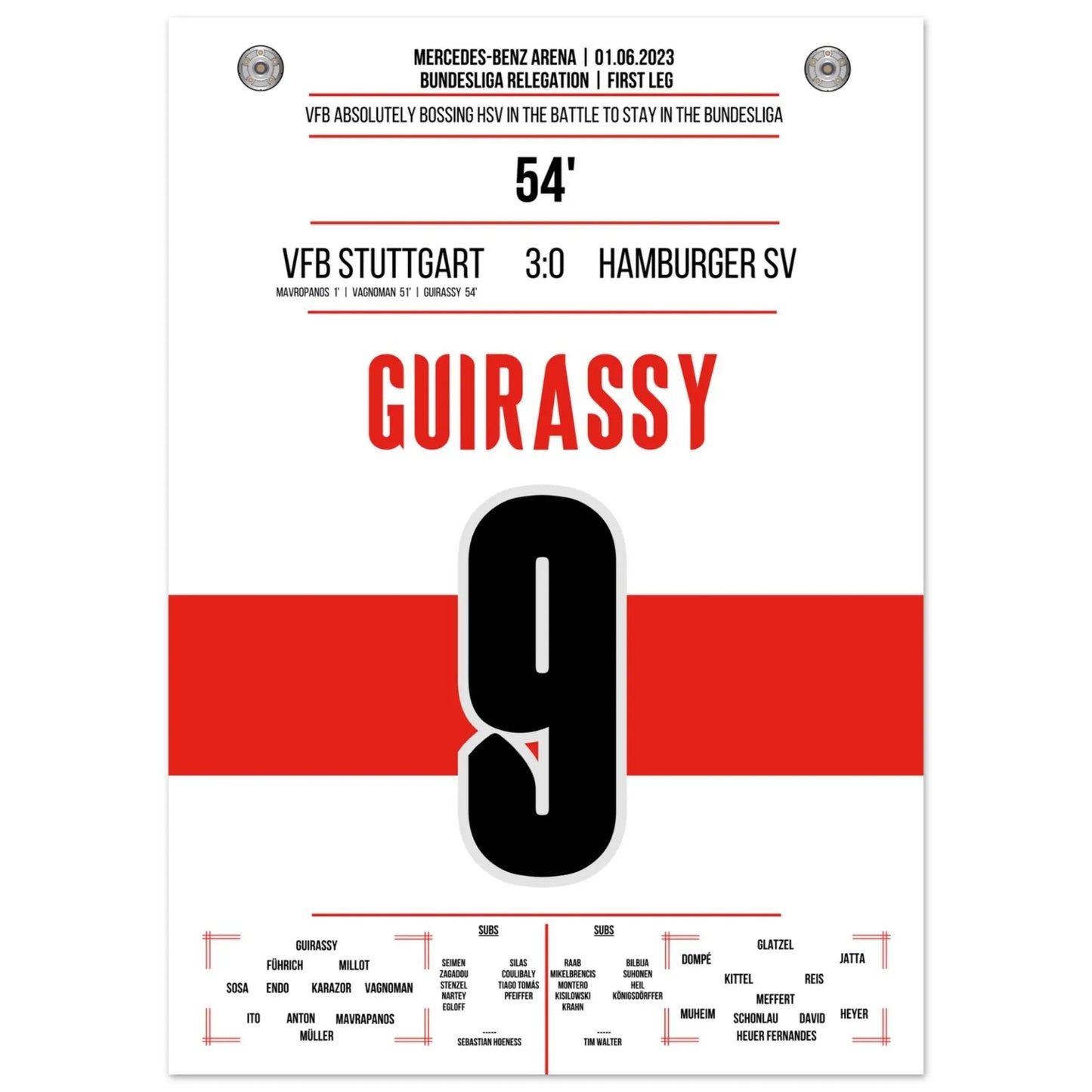 Stuttgarter Dominanz im Hinspiel der Bundesliga Relegation gegen Hamburg 50x70-cm-20x28-Ohne-Rahmen