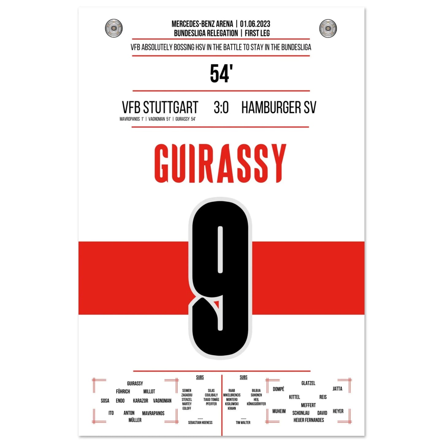 Stuttgarter Dominanz im Hinspiel der Bundesliga Relegation gegen Hamburg 60x90-cm-24x36-Ohne-Rahmen