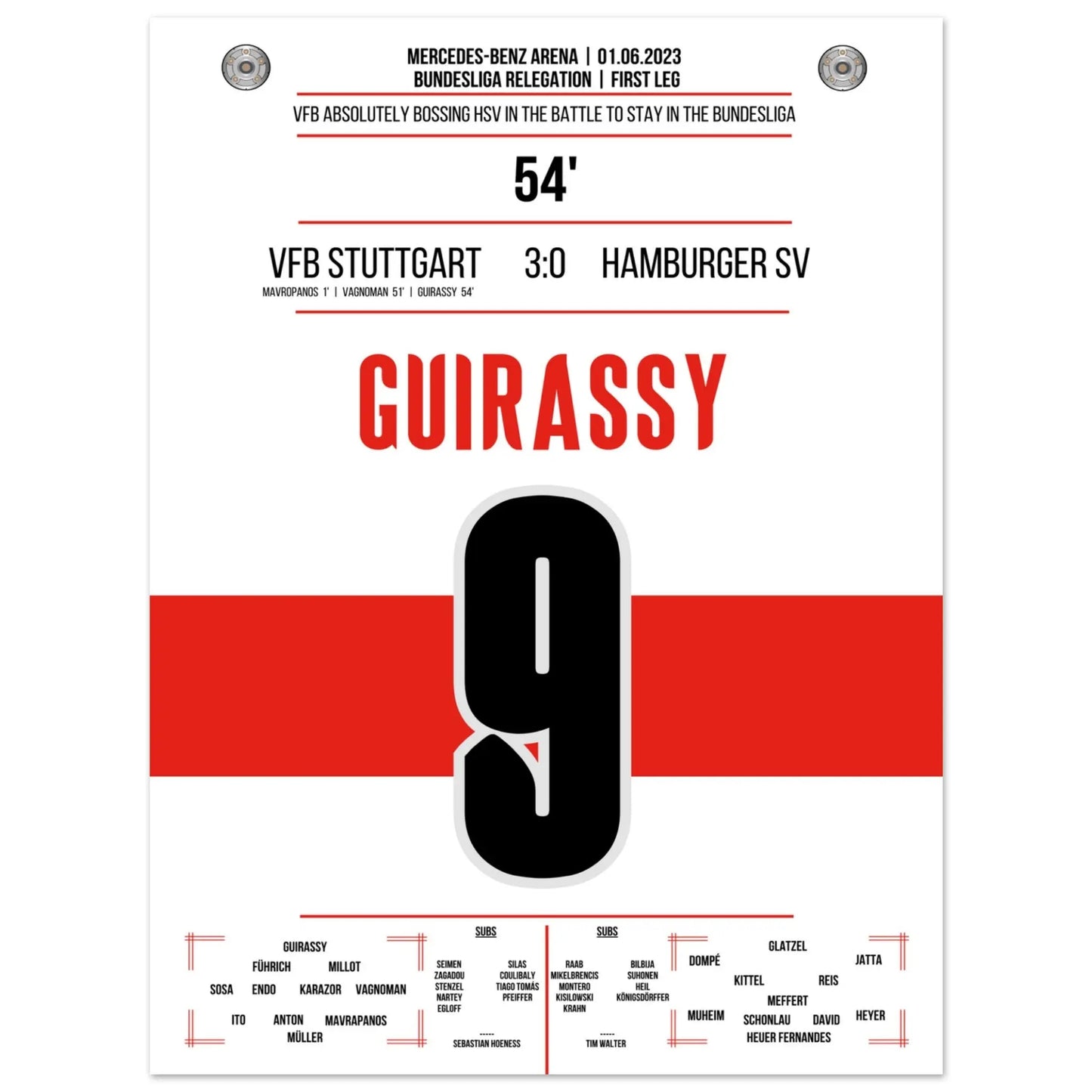 Stuttgarter Dominanz im Hinspiel der Bundesliga Relegation gegen Hamburg 45x60-cm-18x24-Ohne-Rahmen