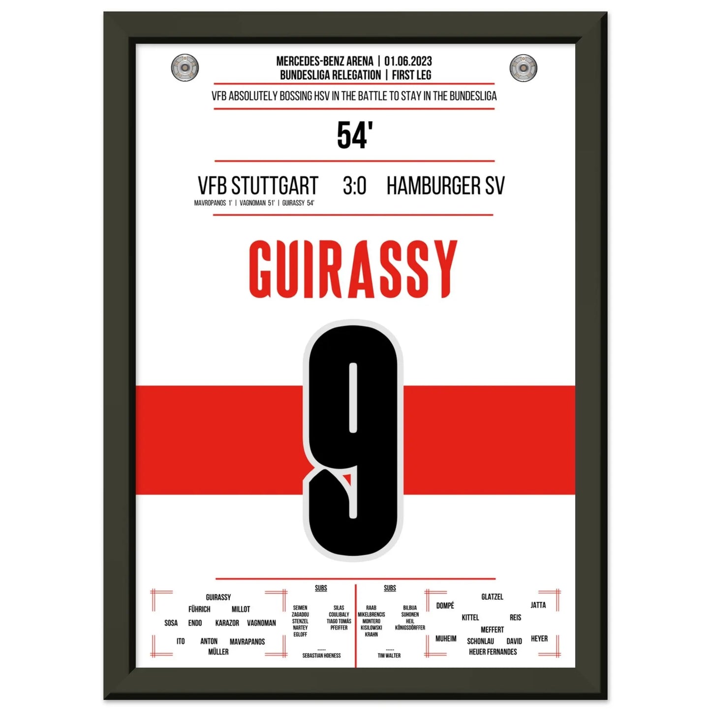 Stuttgarter Dominanz im Hinspiel der Bundesliga Relegation gegen Hamburg A4-21x29.7-cm-8x12-Schwarzer-Aluminiumrahmen
