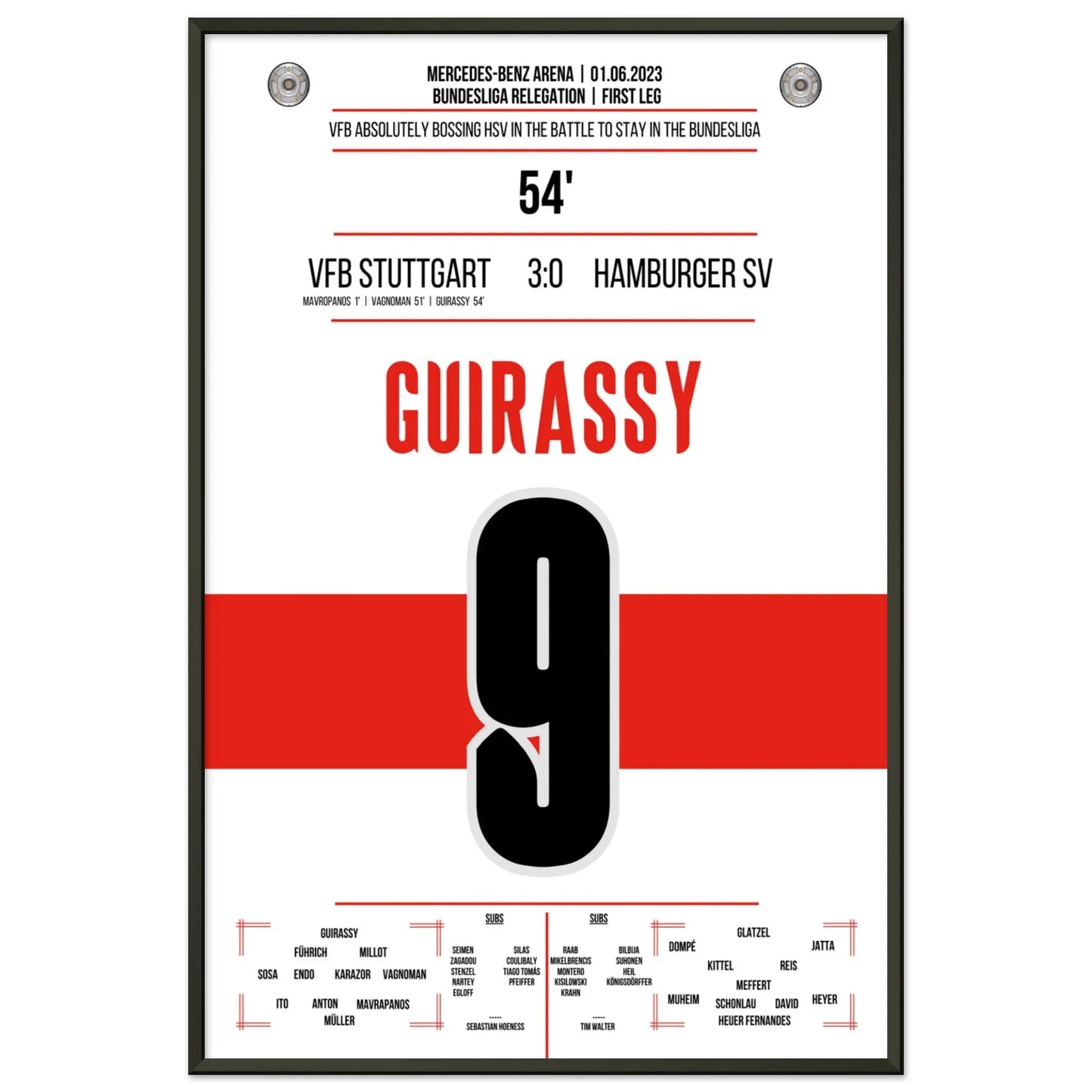 Stuttgarter Dominanz im Hinspiel der Bundesliga Relegation gegen Hamburg 60x90-cm-24x36-Schwarzer-Aluminiumrahmen
