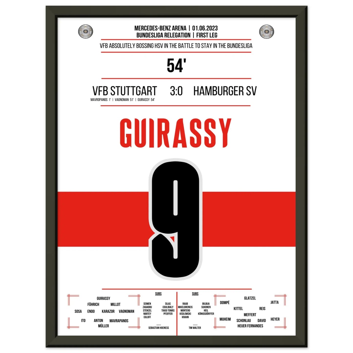 Stuttgarter Dominanz im Hinspiel der Bundesliga Relegation gegen Hamburg 30x40-cm-12x16-Schwarzer-Aluminiumrahmen