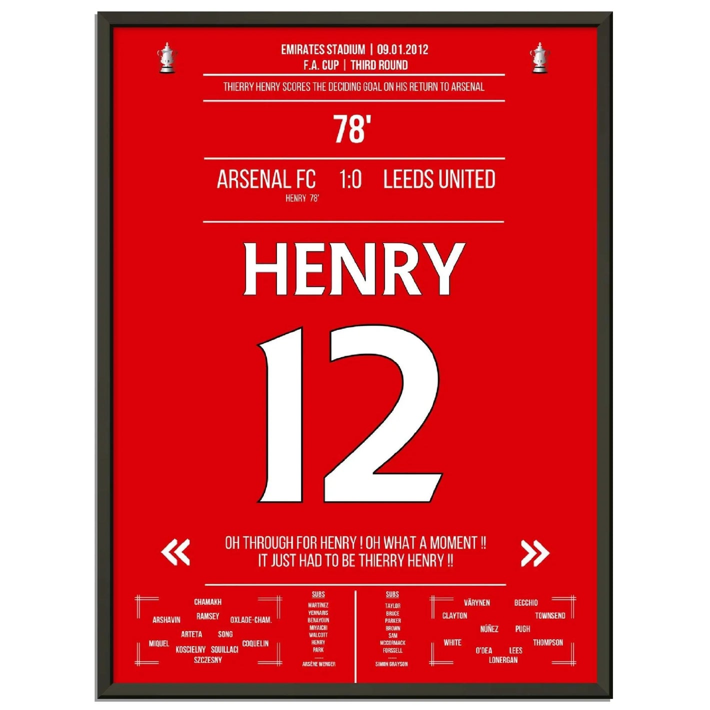 Thierry Henry Comeback 2012 Siegtreffer für Arsenal - Leeds FA Cup 3. Runde