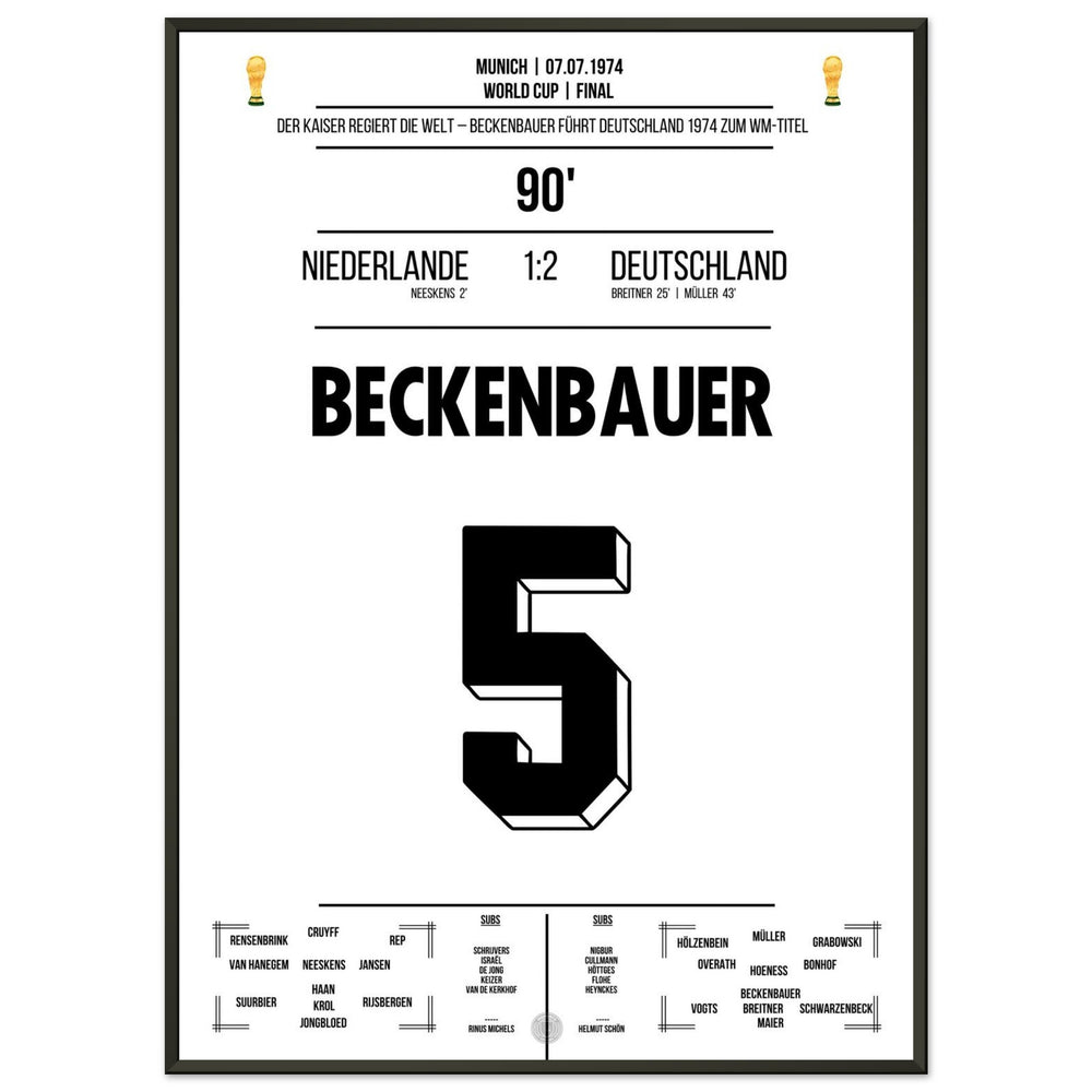 Beckenbauer leads Germany to their second World Cup title in 1974.