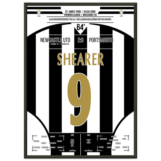 Alan Shearer wird Rekordtorschütze für die Magpies 50x70-cm-20x28-Schwarzer-Aluminiumrahmen
