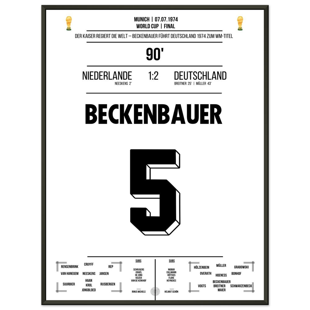 Beckenbauer leads Germany to their second World Cup title in 1974.