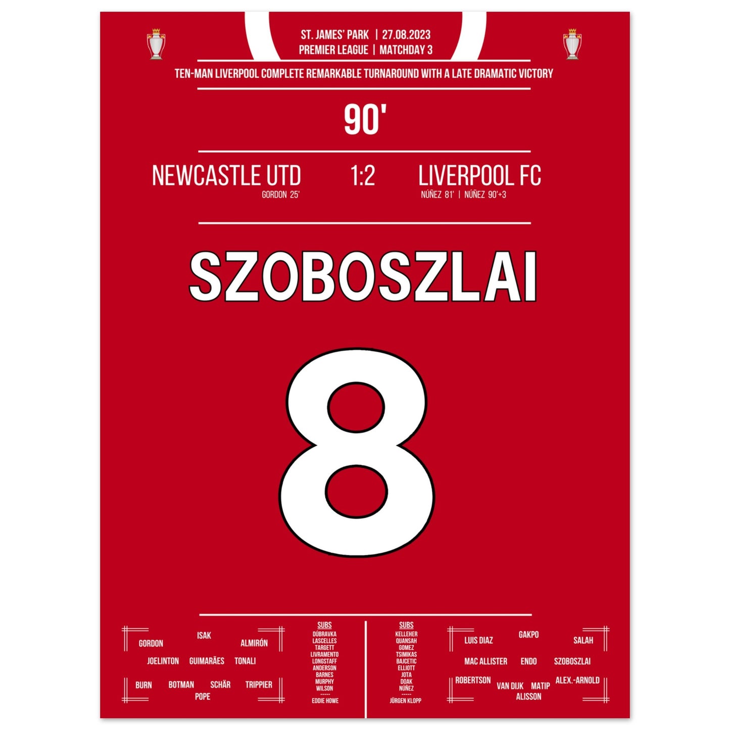 Liverpool's spätes Comeback in Unterzahl im St. James' Park 30x40-cm-12x16-Ohne-Rahmen