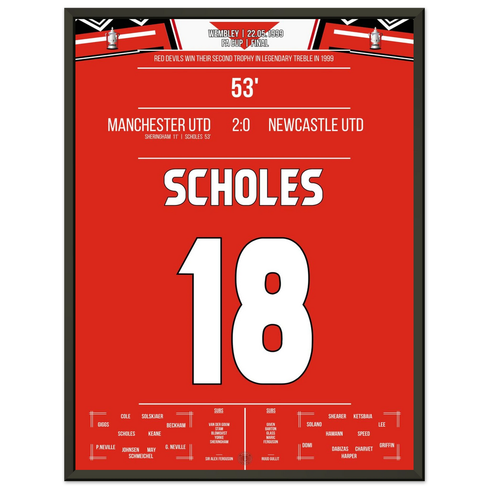 Scholes marca en el triunfo de la Copa del United en Wembley durante la temporada del triplete.