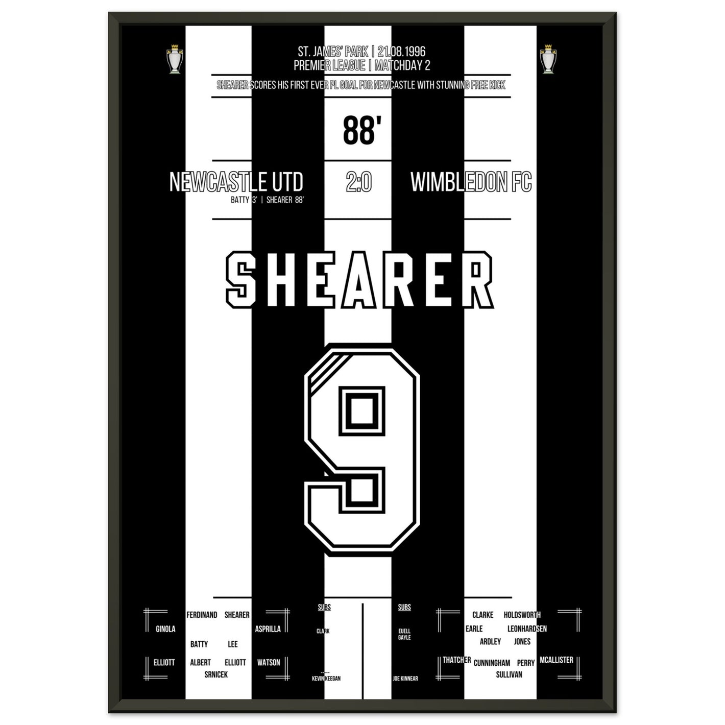 Shearer's erstes PL-Tor vor Newcastle 50x70-cm-20x28-Schwarzer-Aluminiumrahmen