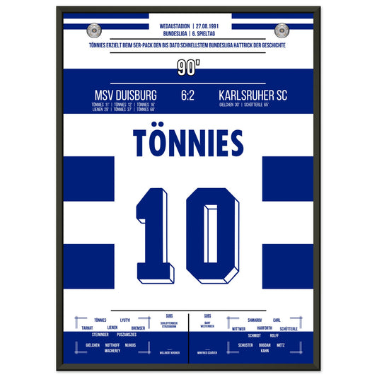 Tönnies Rekord-Hattrick bei 5-Tore Galavorstellung gegen den KSC in 1991 50x70-cm-20x28-Schwarzer-Aluminiumrahmen