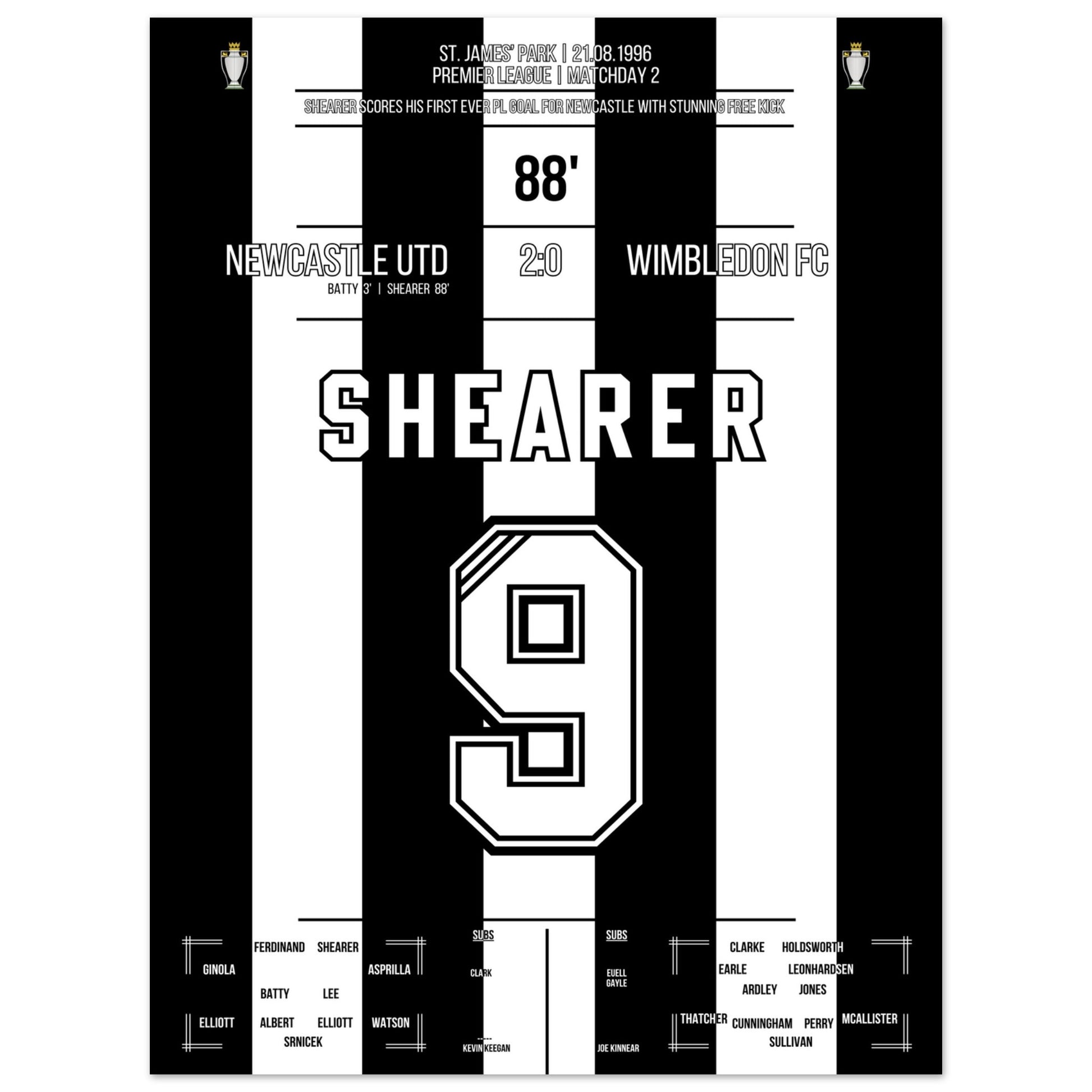 Shearer's erstes PL-Tor vor Newcastle 30x40-cm-12x16-Ohne-Rahmen