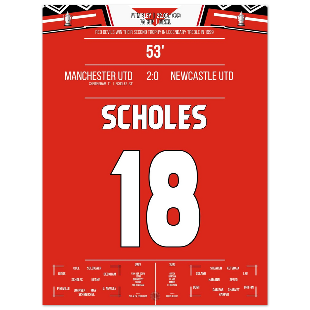 Scholes marca en el triunfo de la Copa del United en Wembley durante la temporada del triplete.