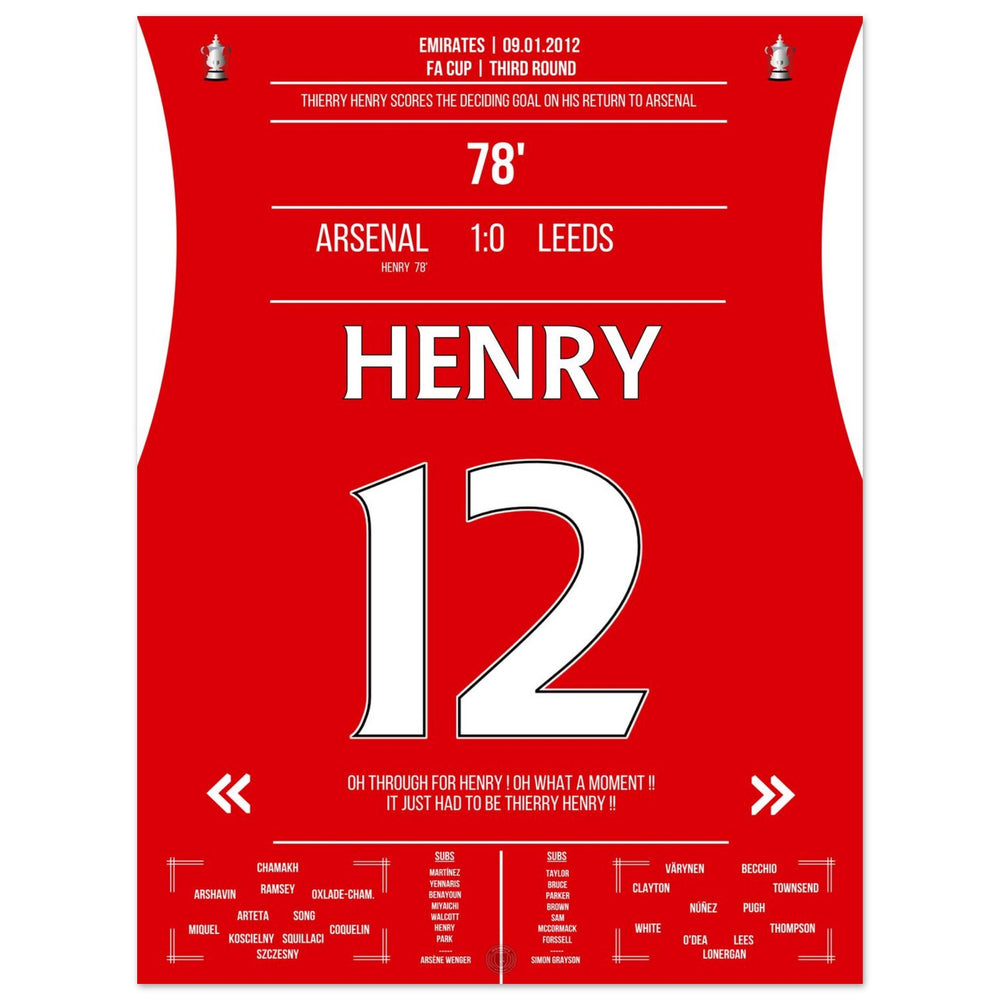 Thierry Henry Ritorno 2012 Gol vittoria per l'Arsenal - <tc><tc>Leeds</tc></tc> FA Cup 3° turno