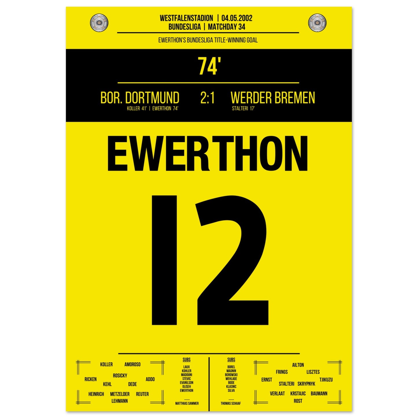 Ewerthon's Tor zu Dortmunds Meisterschaft 2002 A4-21x29.7-cm-8x12-Ohne-Rahmen