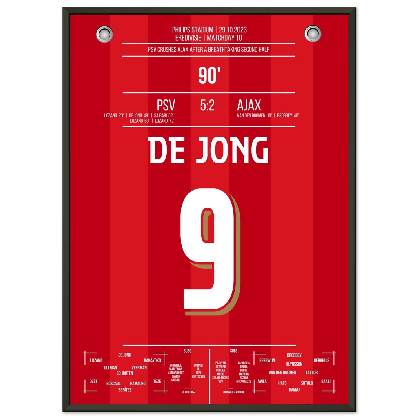 PSV's 5-2 Kantersieg gegen Ajax in 2023 50x70-cm-20x28-Schwarzer-Aluminiumrahmen
