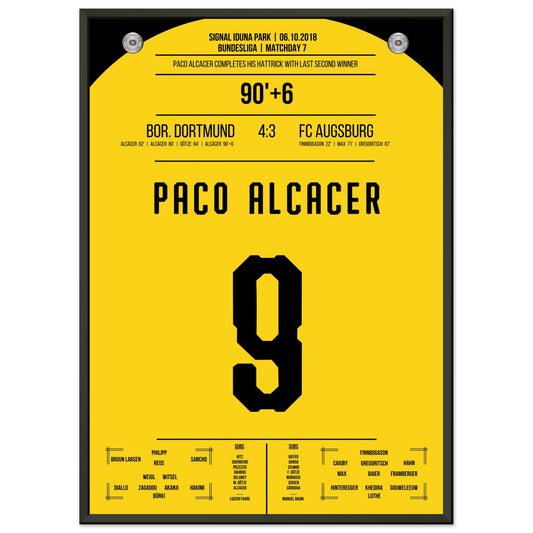 Alcacer's perfekter Last-Minute-Freistoß zum Sieg gegen Augsburg 2018 50x70-cm-20x28-Schwarzer-Aluminiumrahmen