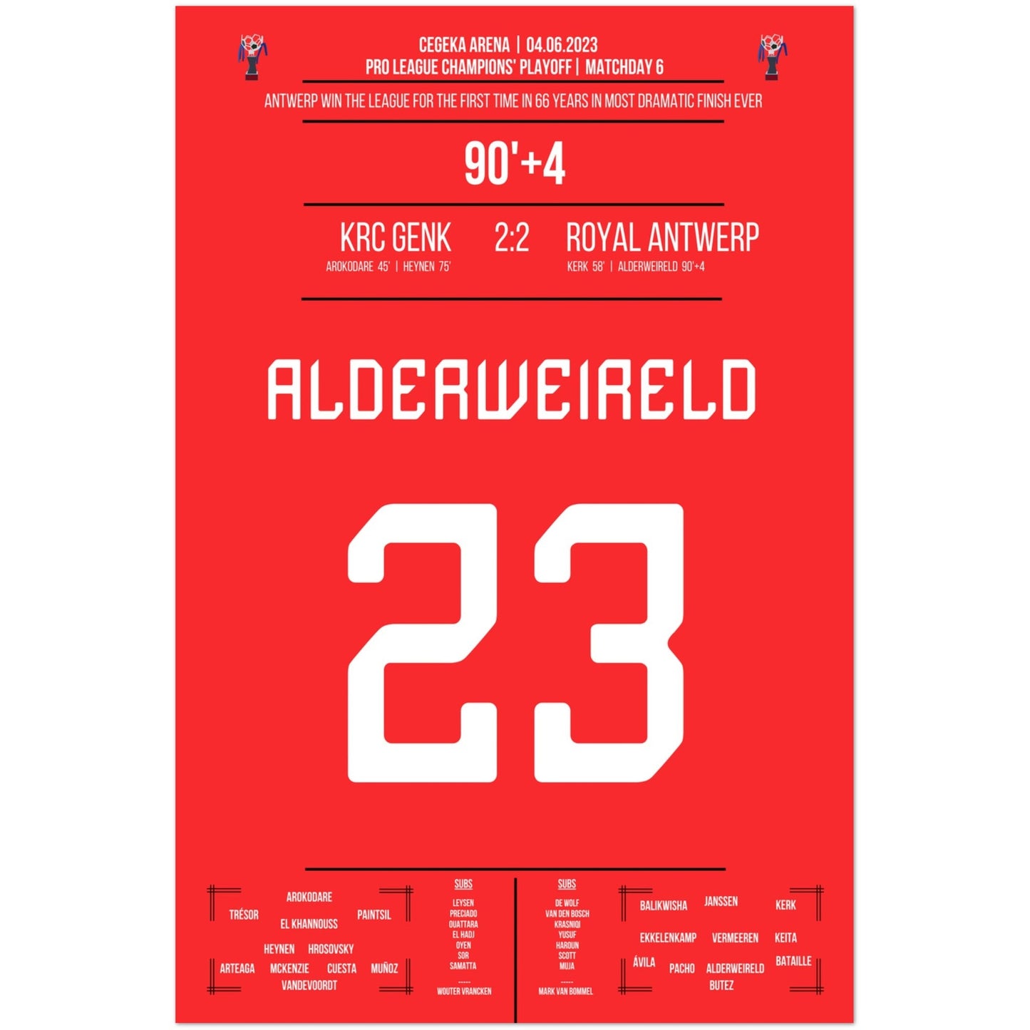 Antwerpen's erste Meisterschaft nach 66 Jahren im verrückten Saison-Finish 2023 60x90-cm-24x36-Premium-Semi-Glossy-Paper-Poster
