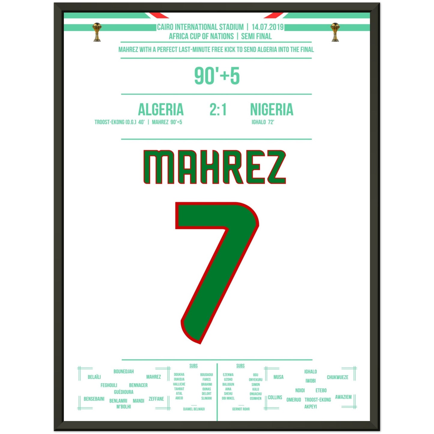 Mahrez's dream free-kick in the last minute of the Africa Cup semi-final.